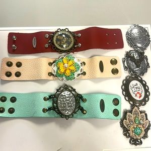 Lot of three Vegan Leather Plunder bracelets and  seven pendants.